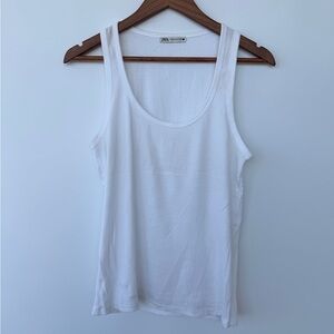 Zara Scoop Neck White Ribbed Tank